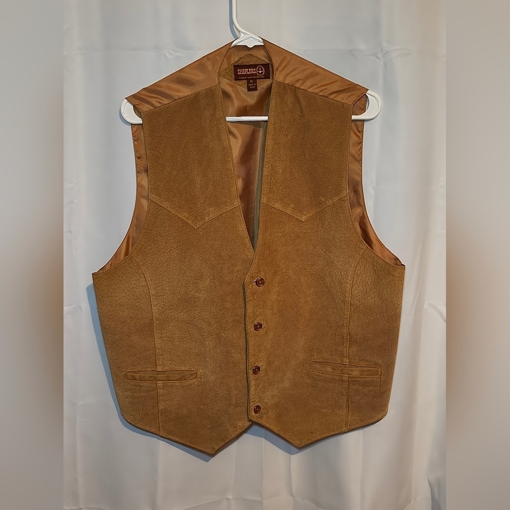 Vintage Sheplers Leather Brown Western Cowboy Nylon Vest Men's XL